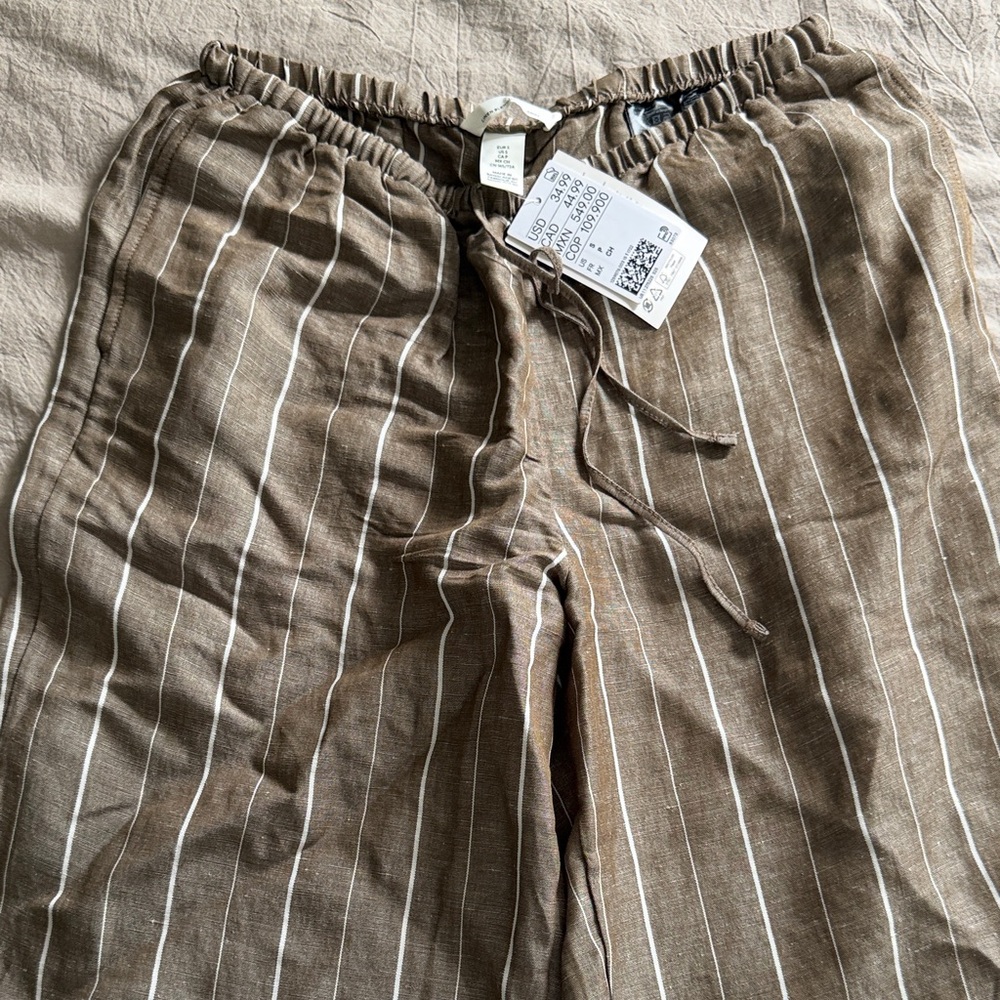 H&M Brown Striped Wide-Leg Pants
